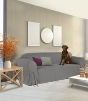 Capa e Protetor de Sofá Exclusivo 3 Lugares em Brim Peletizado Cinza Grafite Elegante Confortável Macia Lar Algodão