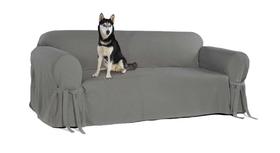 Capa e Protetor de Sofá Exclusivo 4 Lugares em Brim Peletizado Cinza Grafite Sala Decoração Ambiente Confortável