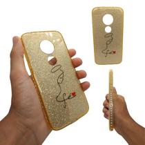 Capa em silicone com desenho compatível com motorola moto g7 play (tela: 5.7") (4g) cor:dourada / desenho maria e fé