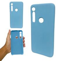 Capa em silicone com interior aveludado compatível com motorola moto g8 play (tela: 6.2") (4g) cor:azul claro