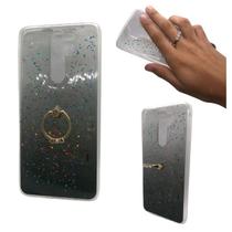 Capa em tpu com anel compatível com xiaomi redmi note 8 pro (tela: 6.53") (4g) cor:transparente lantejolas verdes