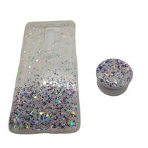 Capa em tpu com suporte compatível com xiaomi redmi note 8 pro (tela: 6.53") (4g) cor:transparente / lantejola roxa