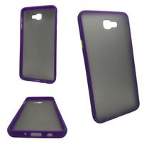 Capa em tpu compatível com samsung galaxy j7 prime (tela: 5.5") (4g) cor:fumê borda roxa botões verdes