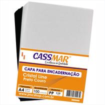 Capa Encadernação A4 - Preta Couro + Cristal Line 100un - Cassmar