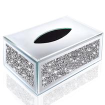Capa Espelhada para Caixa de Lenços Wocred 25x14x10cm Prata com Diamantes Triturados Capa Espelhada para Caixa de Lenços Wocred 25x14x10cm Prata com Diamantes Triturados