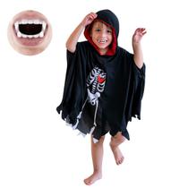 Capa Fantasia Halloween Menino Esqueleto 1 a 14 + Dentadura Capa Fantasia Halloween Menino Esqueleto 1 a 14 + Dentadura