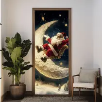 Capa Festiva Feliz Natal Porta Natalina Papai Noel Decoração