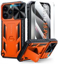 Capa FNTCASE para iPhone 15 Pro com suporte e slide laranja