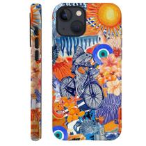 Capa fosca para iPhone 13 com design de bicicleta de praia Blue Fish