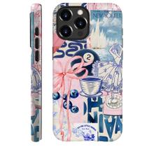 Capa genérica compatível com iPhone 14 Pro, capa rígida híbrida resistente a arranhões de 2 camadas, colagem Coastal Coffee