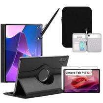 Capa Giratória 360 P/ Tablet Lenovo P12 12,7' + Pelicula + Caneta + Pasta Organizadora Kit Completo