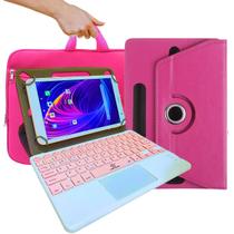 Capa Giratória kit c Teclado Touchpad Rosa p/ Tablet 10.1 polegadas