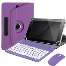 Capa Giratória p/ Tablet Mirage 7 Pol + Teclado Bluetooth c/ Mouse Roxo