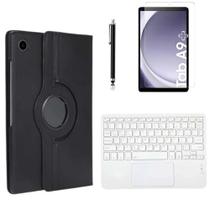 Capa Giratória para Galaxy Tab A9 11' + Pelicula Protetora + Teclado Touch Pad Branco + Caneta Touch