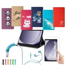 Capa Giratória Tablet Para Samsung Galaxy Tab A9 8,7 Cor Vermelho + Pelicula de vidro + Cabo Protetor + Fone Capa Giratória Tablet Para Samsung Galaxy Tab A9 8,7 Cor Vermelho + Pelicula de vidro + Cabo Protetor + Fone