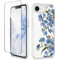 Capa GVIEWIN para iPhone 16e de 6,1 polegadas floral transparente com protetor de tela