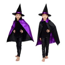 Capa Halloween Dupla Face Com Chapeu De Bruxa Infantil - Fantasias Carol CRMS