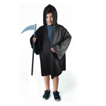 Capa Halloween Preta Com Capuz + Foice de 80 Cm