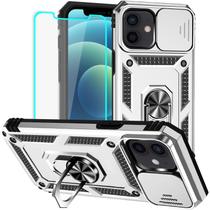 Capa HNHYGETE para iPhone 12 Pro com anel, prata, grau militar