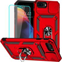 Capa HNHYGETE para iPhone 8 Plus, Capa para iPhone 7 Plus com Protetor de Tela: Capa Protetora Antichoque com Anel, Testada para Quedas de 6 Metros - iPhone 8/7 Plus (Vermelha)