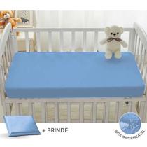 Capa Impermeável Azul Bebê Protetor Colchão Berço Mini Cama + 1 Fronha