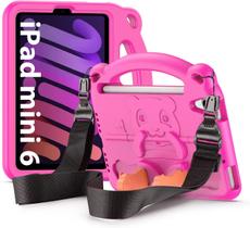 Capa infantil para iPad Mini 6 2021 (6ª geração) com porta-lápis, capa infantil leve à prova de choque com alça, suportes e alça de ombro para iPad Mini 6ª geração 8,3 polegadas, rosa