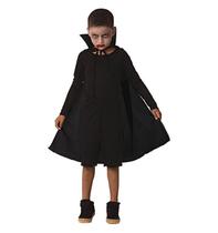 Capa Infantil Preta Longa de Halloween Unissex Com Gola e Cordinha