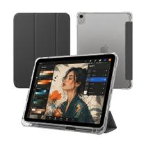 Capa iPad Air 11 M2/M3/M4 e iPad Air 5ª/Air 4ª Geração 10.9 Transparente com Suporte Caneta, Auto Sleep e Bordas Reforçadas