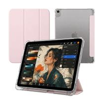 Capa iPad Air 11 M2/M3/M4 e iPad Air 5ª/Air 4ª Geração 10.9 Transparente com Suporte Caneta, Auto Sleep e Bordas Reforçadas