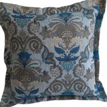 Capa Jacquard Estampado Decorativa p/ Almofada 43x43cm Floral Azul com Abas