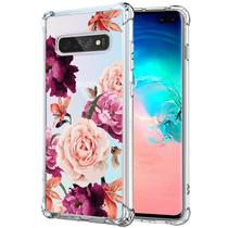 Capa KIOMY para Samsung Galaxy S10+, vermelha transparente, floral, à prova de choque Capa KIOMY para Samsung Galaxy S10+, vermelha transparente, floral, à prova de choque
