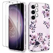 Capa KIOMY para Samsung Galaxy S23 de 6,1 polegadas roxa com flores brilhantes