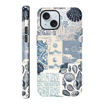Capa lioscre para iPhone 15 de 6,1 polegadas com colagem azul praia à prova de choque Capa lioscre para iPhone 15 de 6,1 polegadas com colagem azul praia à prova de choque