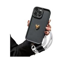 Capa Macia 3D Coração Coreano Para iPhone 16 pro Max 15 14 13 12 11 17 16 E plus Com Corrente De