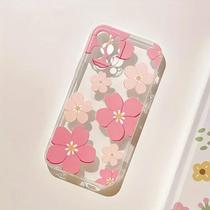 Capa Macia Fosca com Flores Rosa para iPhone 15/14/13/12/11 - Design Floral Delicado