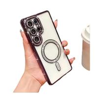 Capa Magnética Com Glitter E Strass Para Samsung Galaxy Série a A56 A26 A36 A16 A17 A06 A05 A55 A35