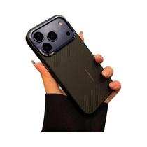 Capa Magnética De Couro Com Fibra De Carbono Kevlar Para Carregamento Sem Fio Para iPhone 17 pro Max