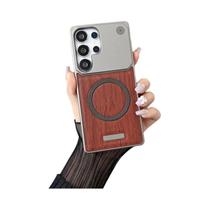 Capa Magnética De Couro Com Textura De Madeira Para Magsafe Samsung Galaxy S25 S24 S23 Ultra Sem