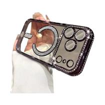 Capa Magnética De Luxo Com Diamantes Para Celular Feminina, Compatível Com Magsafe iPhone 17 16 15