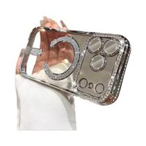 Capa Magnética De Luxo Com Diamantes Para iPhone 17 16 15 14 13 pro Max plus Com MagSafe