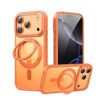 Capa Magnética Giratória Laranja Para iPhone 17 pro Max Air pro Com Botão De Metal De Luxo E Suporte