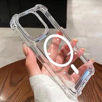 Capa Magnética MagSafe Transparente para iPhone 16/15/14/13/12/11 - Carregamento Sem Fio