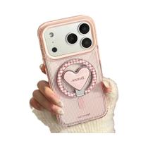 Capa Magnética Rosa Listrada Xadrez Com Coração Para iPhone 17 16 15 14 13 12 pro Max, Capa Macia À Capa Magnética Rosa Listrada Xadrez Com Coração Para iPhone 17 16 15 14 13 12 pro Max, Capa Macia À