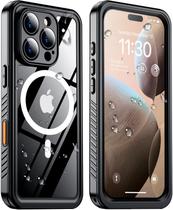 Capa magnética Temdan para iPhone 16 Pro Max, impermeável, protetor de tela embutido IP68 subaquático upgrade militar à prova de quedas compatível com MagSafe Capa translúcida de corpo inteiro à prova de choque de 6,9" - preta Capa magnética Temdan para iPhone 16 Pro Max, impermeável, protetor de tela embutido IP68 subaquático upgrade militar à prova de quedas compatível com MagSafe Capa translúcida de corpo inteiro à prova de choque de 6,9" - preta