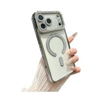 Capa Magnética Transparente Com Glitter E Strass Para iPhone 17 pro Max