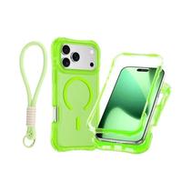 Capa Magnética Transparente Para iPhone 17 pro Max 16 15 14 13 12 plus Com Alça De Pulso E Bumper