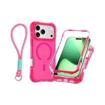 Capa Magnética Transparente Para iPhone 17 pro Max 16 15 14 13 12 plus Com Alça De Pulso E Bumper