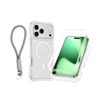 Capa Magnética Transparente Para iPhone 17 pro Max 16 15 14 13 12 plus Com Alça De Pulso E Bumper