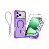 Capa Magnética Transparente Para iPhone 17 pro Max 16 15 14 13 12 plus Com Alça De Pulso E Proteção