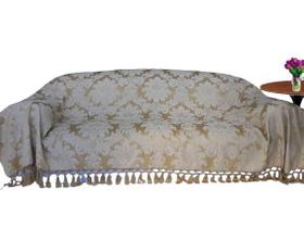 Capa manta sofá sala xalé dourado bege jacquard 1,80x2,80